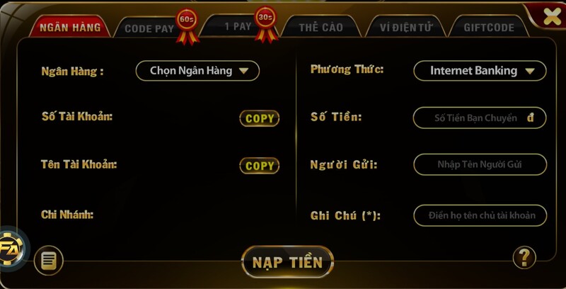 Nhiều hình thức giao dịch nạp tiền fa88 cho bạn lựa chọn