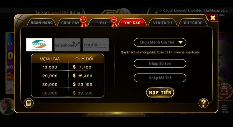 Phương thức nạp tiền fa88 bằng thẻ cào cực đơn giản
