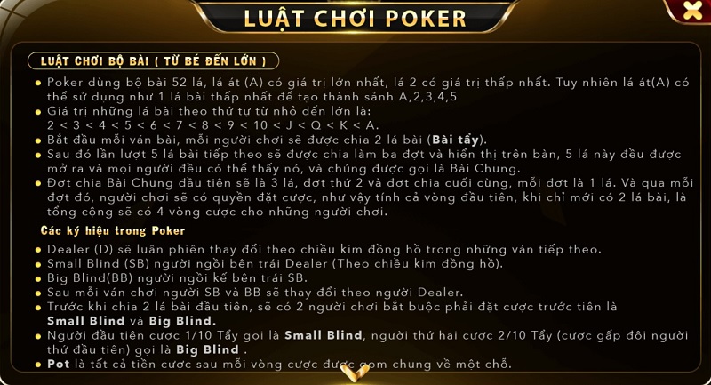 Luật chơi Poker tại nhà cái vô cùng đơn giản và dễ hiểu